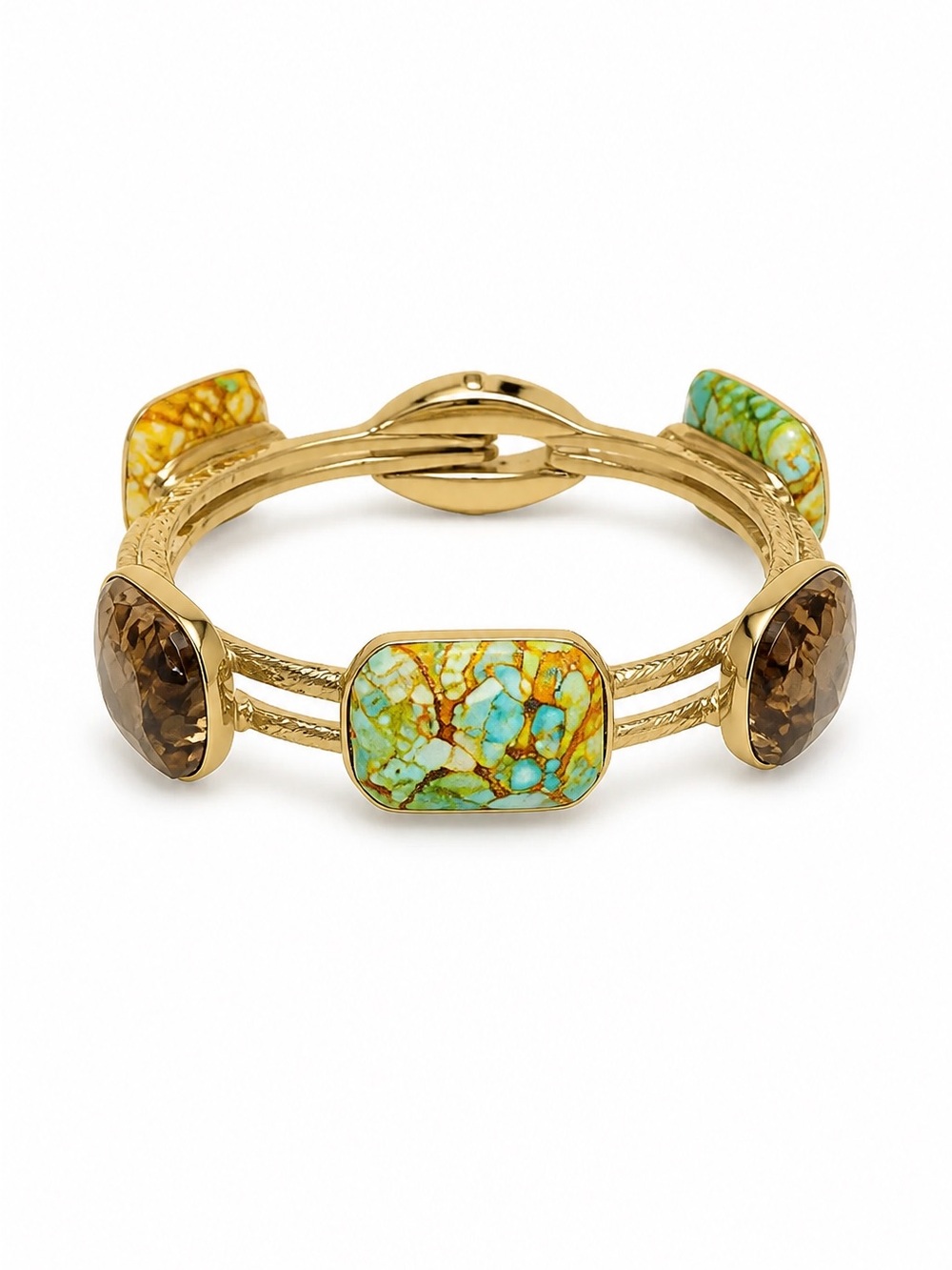Gold-Tone Bracelet with Turquoise Vein and Smoky Gem Accents